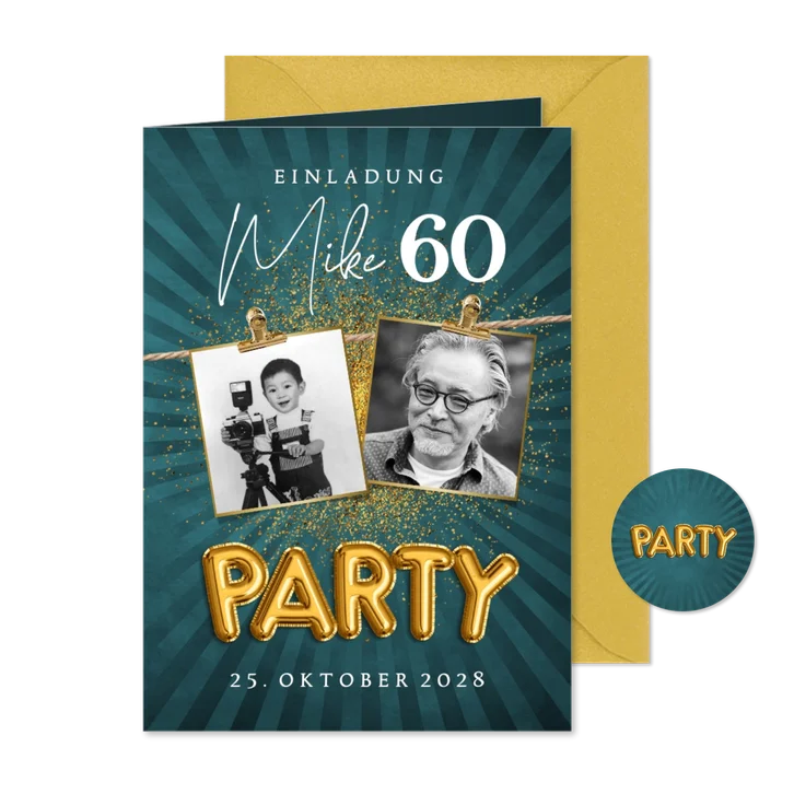 Einladungskarte Geburtstagsparty Fotos an Leine