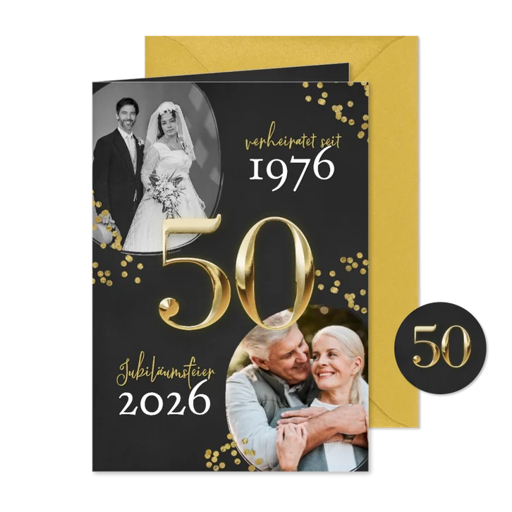 Einladungskarte goldene 50 Hochzeitsjubiläum Fotocollage