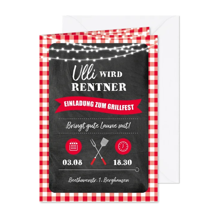 Einladungskarte Grillfest zur Rente