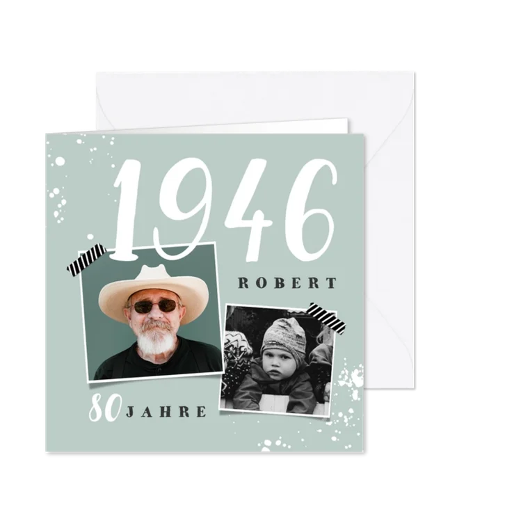 Einladungskarte große Jahreszahl und 2 Fotos