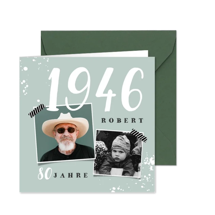 Einladungskarte große Jahreszahl und 2 Fotos