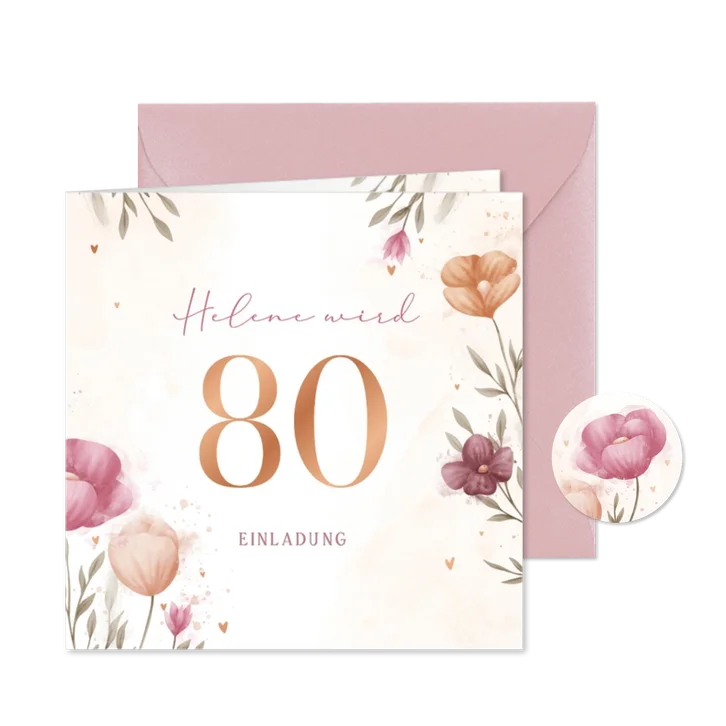 Einladungskarte Große Zahl Geburtstag Blumen