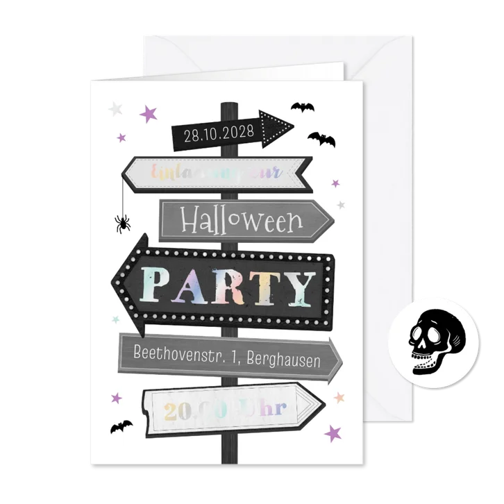Einladungskarte Halloweenparty Wegweiser