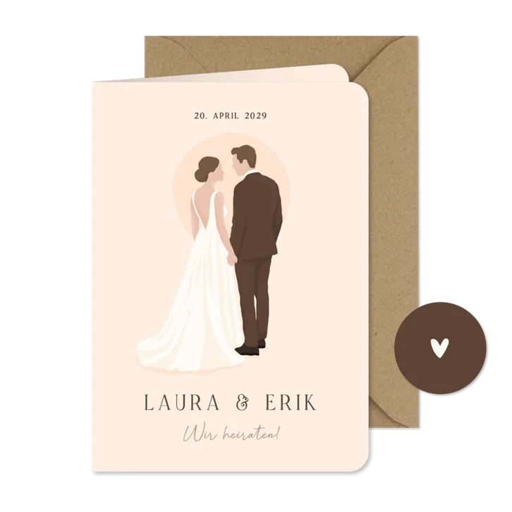 Einladungskarte Hochzeit Brautpaar illustriert