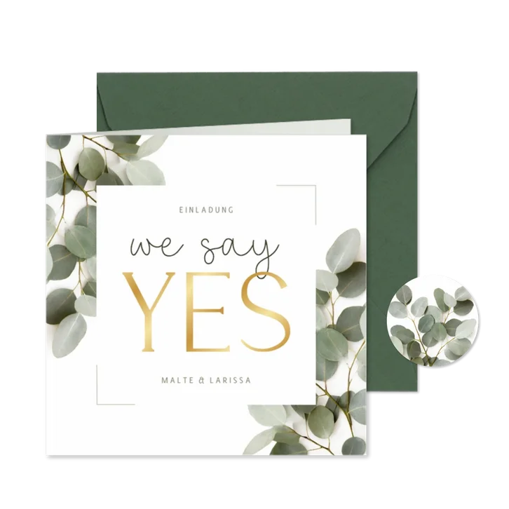Einladungskarte Hochzeit Eukalyptus & Goldlook