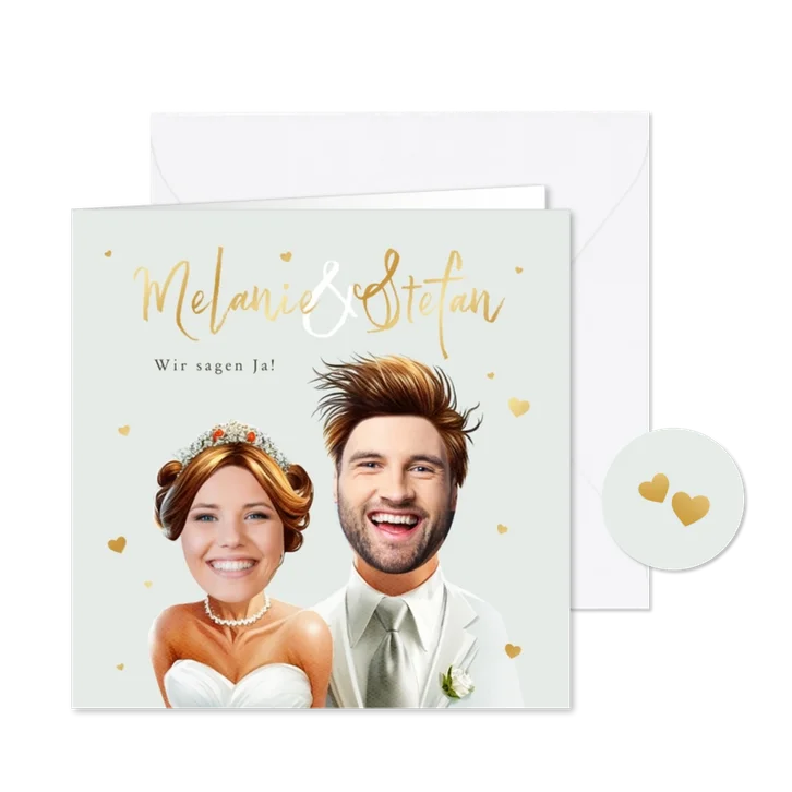 Einladungskarte Hochzeit lustige Porträts