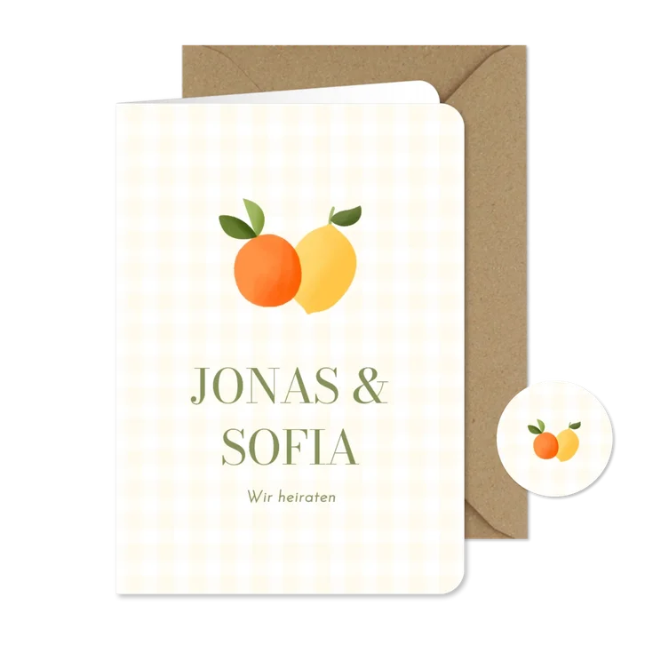 Einladungskarte Hochzeit Mandarine & Zitrone