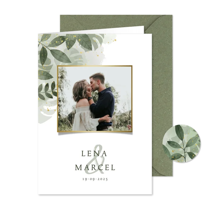 Einladungskarte Hochzeit mit Foto botanisch mit Wasserfarbe