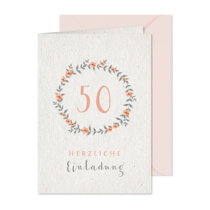Einladungskarte Hochzeitsjubiläum Blumenkranz natürlich