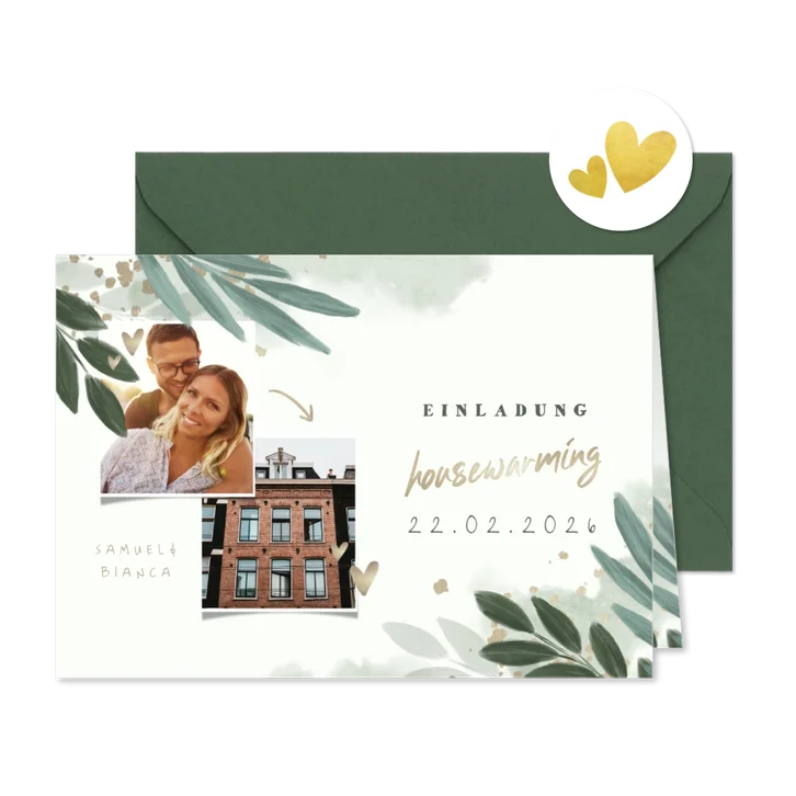 Einladungskarte Housewarming botanisch mit Fotos