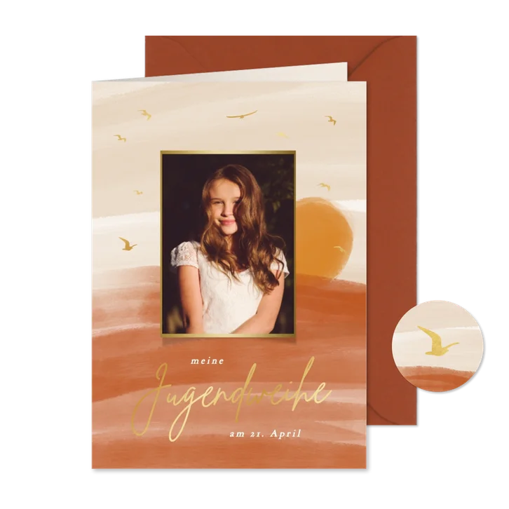 Einladungskarte Jugendweihe Foto Aquarell Sonne