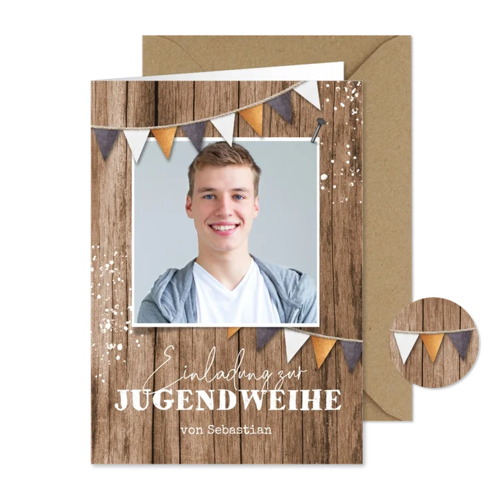 Einladungskarte Jugendweihe Foto auf Holz