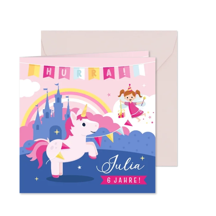 Einladungskarte Kindergeburtstag Einhorn Schloss