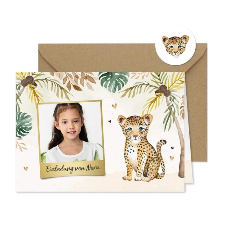 Einladungskarte Kindergeburtstag Foto & Leopard