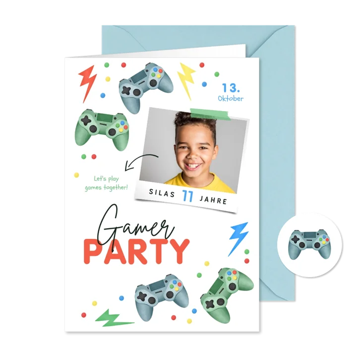 Einladungskarte Kindergeburtstag Gamer Party