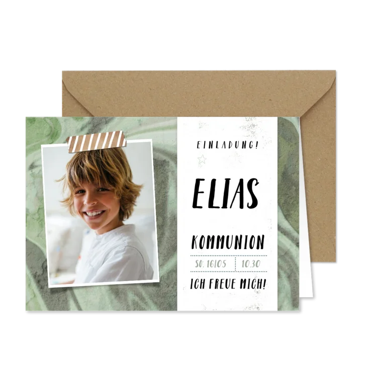 Einladungskarte Kommunion Foto und Graffiti