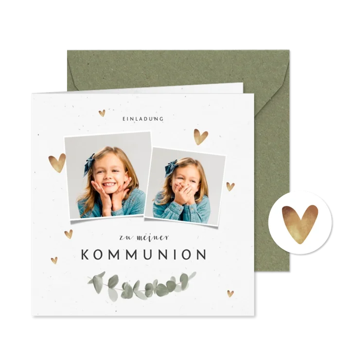 Einladungskarte Kommunion Fotos & Herzchen