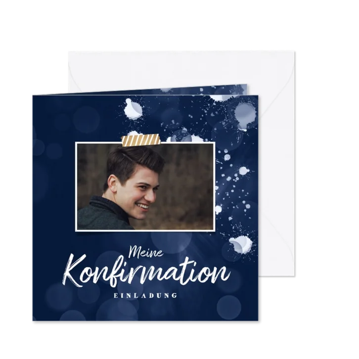 Einladungskarte Konfirmation Foto dunkelblau