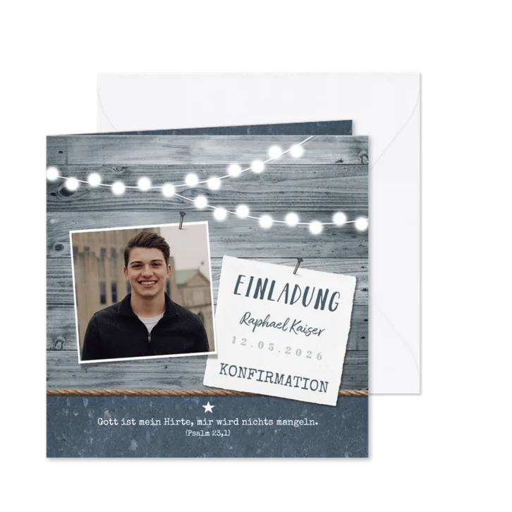 Einladungskarte Konfirmation Foto & Girlande