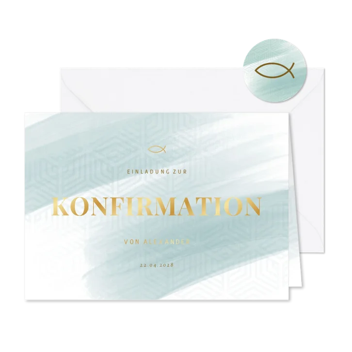 Einladungskarte Konfirmation grafischer Look Foto innen