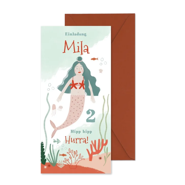 Einladungskarte Meerjungfrauen 2. Geburtstag