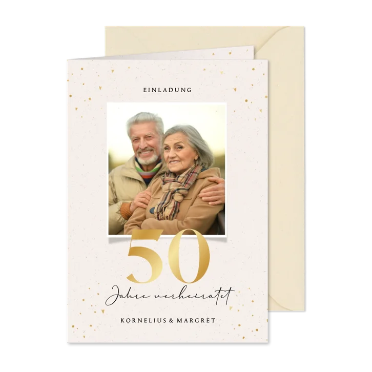 Einladungskarte mit Foto zum 50. Hochzeitstag Papierstruktur