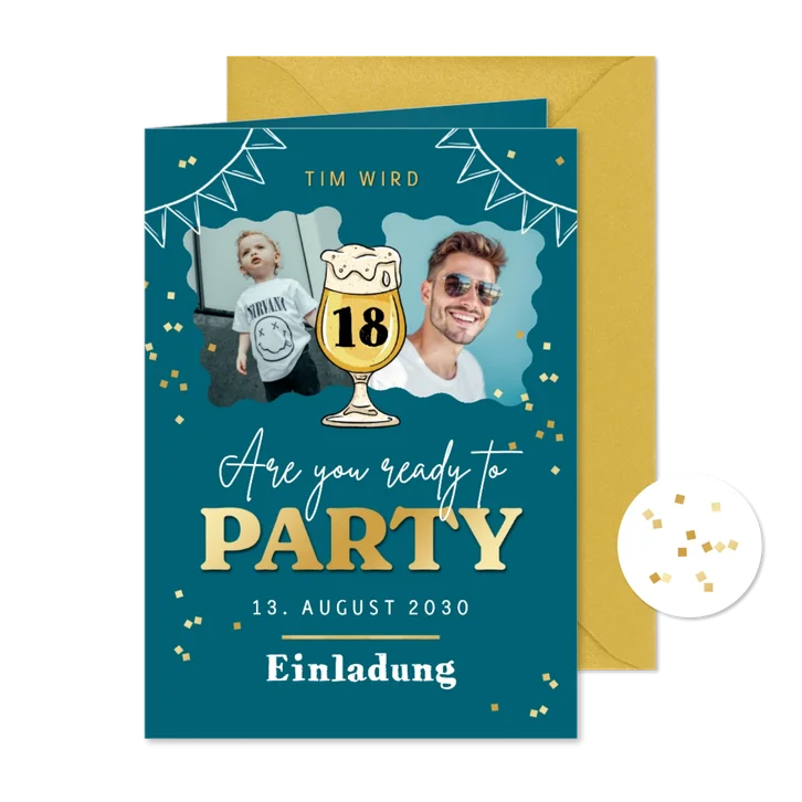 Einladungskarte mit Fotos 18. Geburtstag 'Ready to Party'