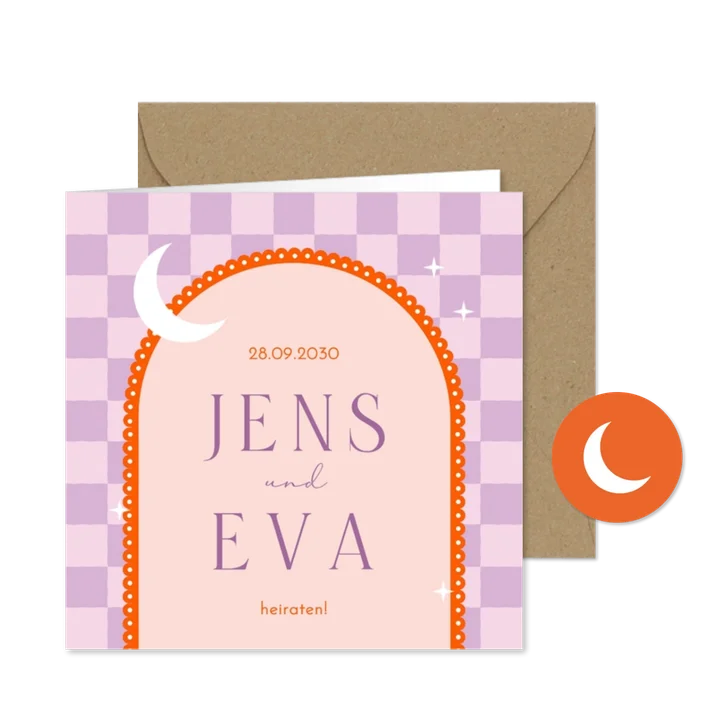 Einladungskarte Modern Hochzeit Kariert Halbmond
