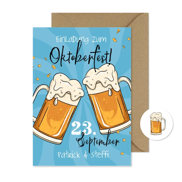 Einladungskarte Mottoparty Oktoberfest Maß Bier