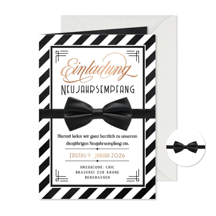 Einladungskarte Neujahrsempfang Fliege Vintage