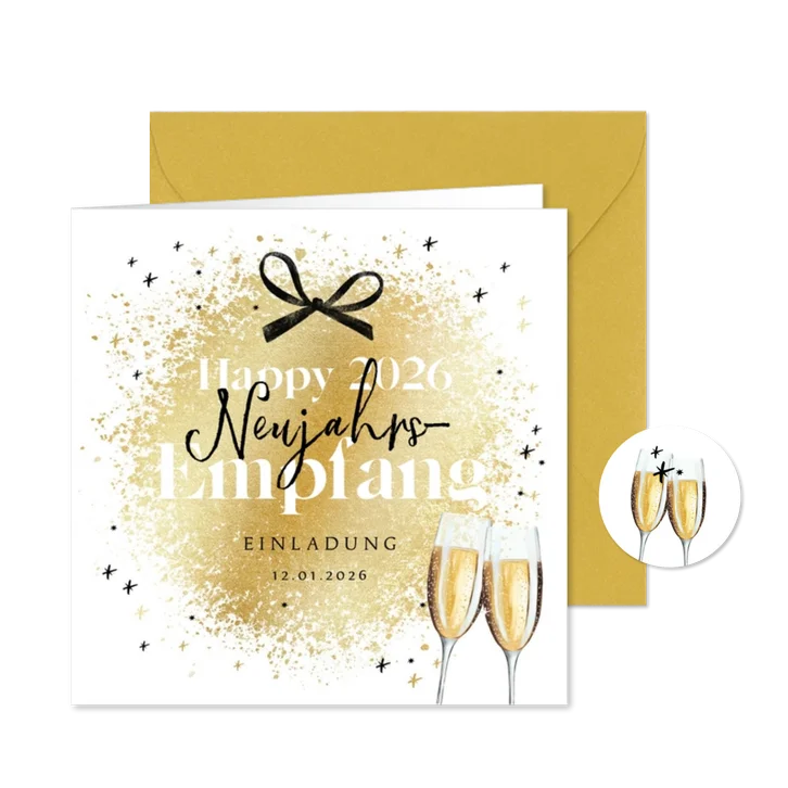 Einladungskarte Neujahrsempfang Schleife & Sektgläser