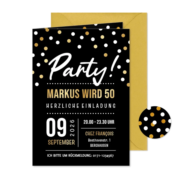 Einladungskarte Party Geburtstag mit Konfetti