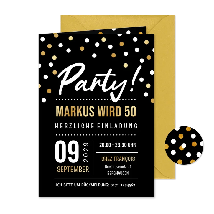 Einladungskarte Party Geburtstag mit Konfetti