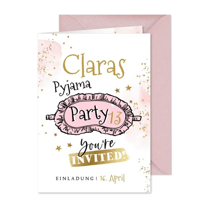 Einladungskarte Pyjama-Party Mädchen 13. Geburtstag