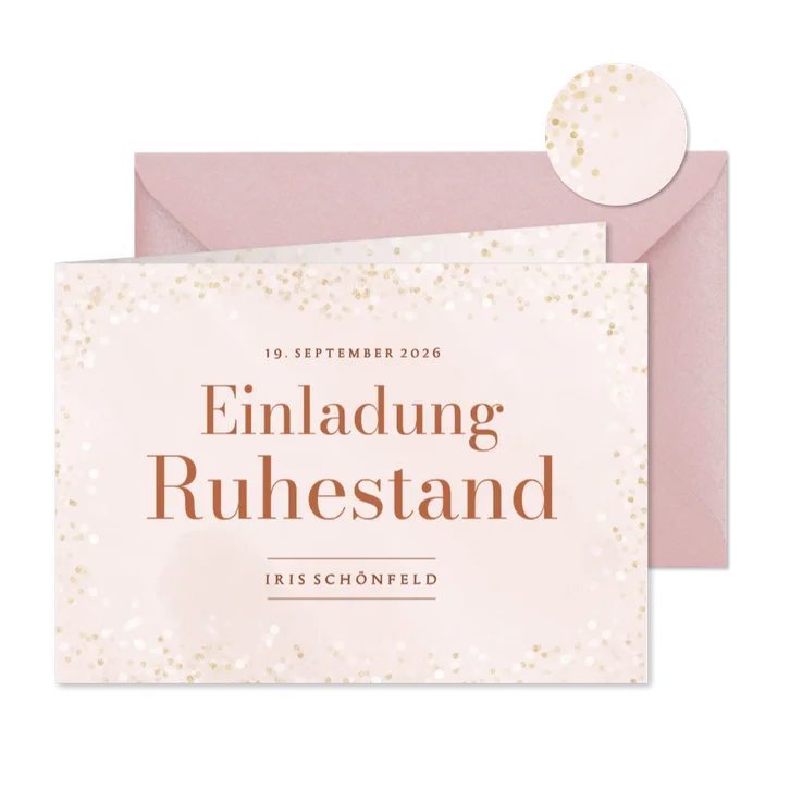 Einladungskarte Ruhestand rosa Glitzer Abschied Kollegin