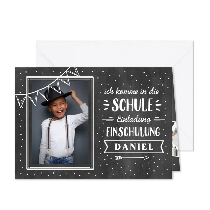 Einladungskarte Schulanfang Foto & Kreidetafel