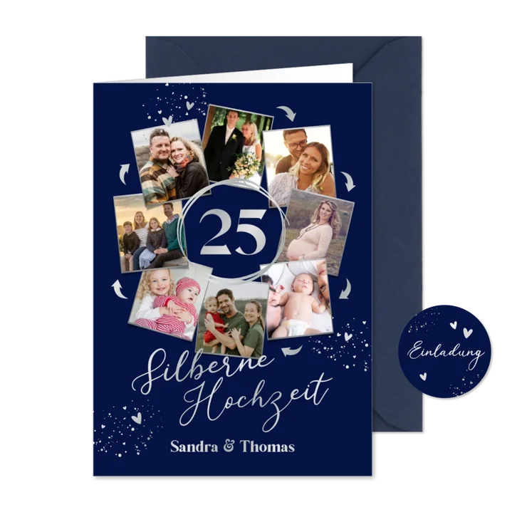 Einladungskarte Silberhochzeit Fotos in Kreisform