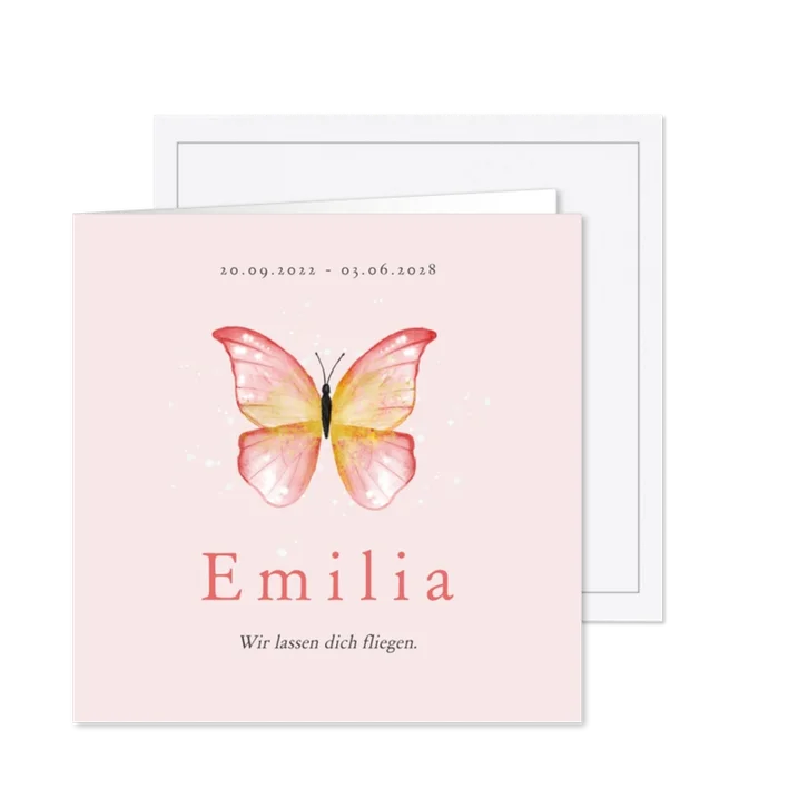 Einladungskarte Trauerfeier rosa Schmetterling