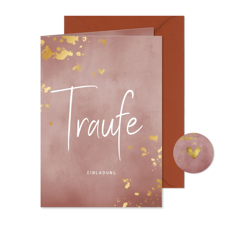 Einladungskarte 'Traufe' Aquarell & Goldtupfen