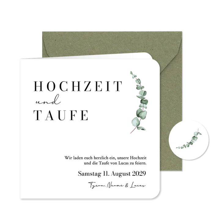 Einladungskarte Traufe Eukalyptuszweig elegant Aquarell