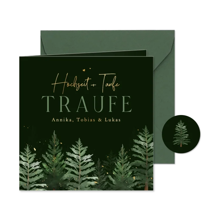 Einladungskarte Traufe Hochzeit Taufe Tannenbäume