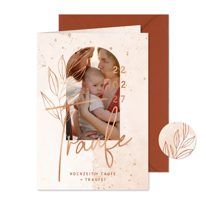 Einladungskarte Traufe rosé filigraner Zweig