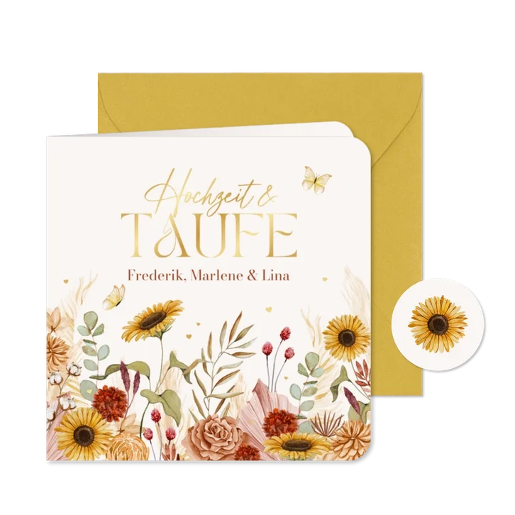 Einladungskarte Traufe Sommerblumen & Gold