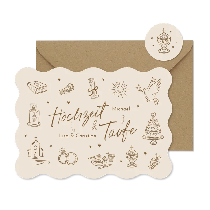 Einladungskarte Traufe Wellenrand Doodles Braun