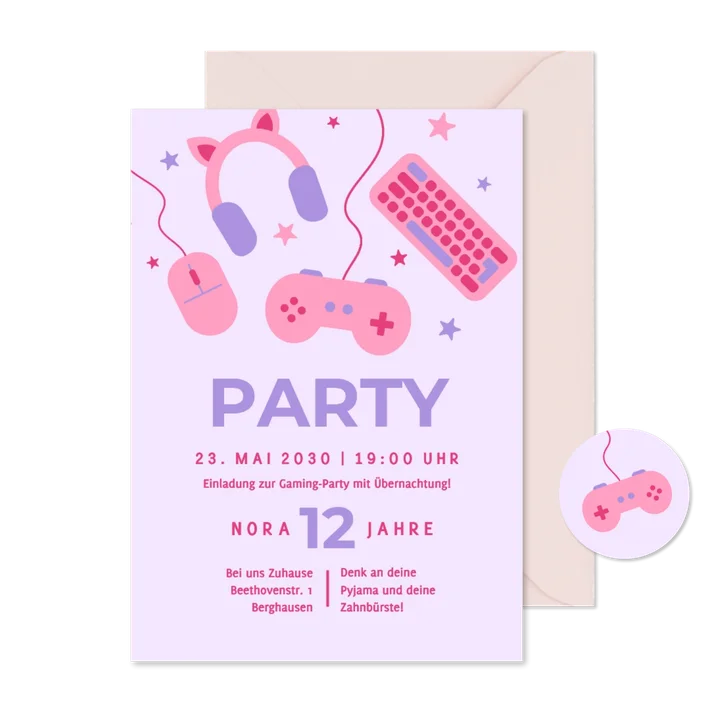 Einladungskarte Übernachtungsparty Gaming Geburtstag