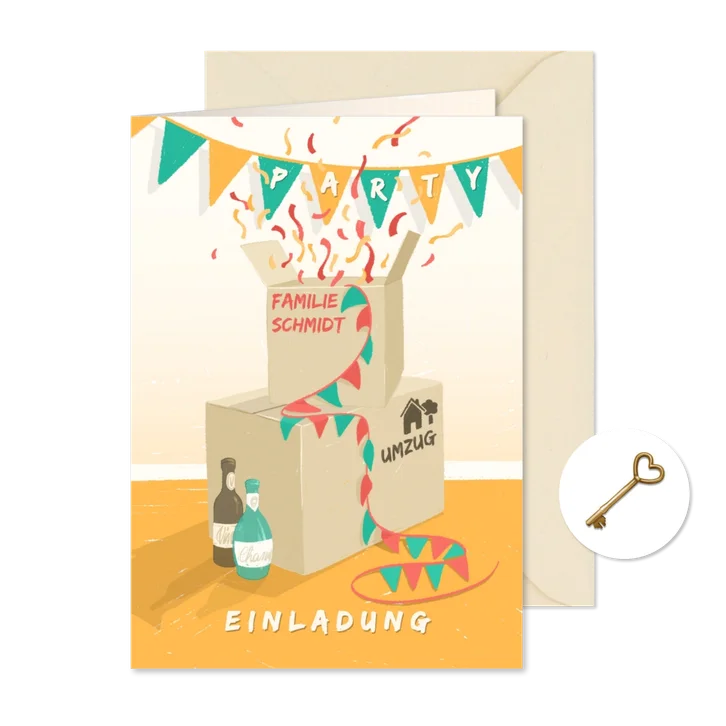 Einladungskarte Umzugskartons Abschiedsparty
