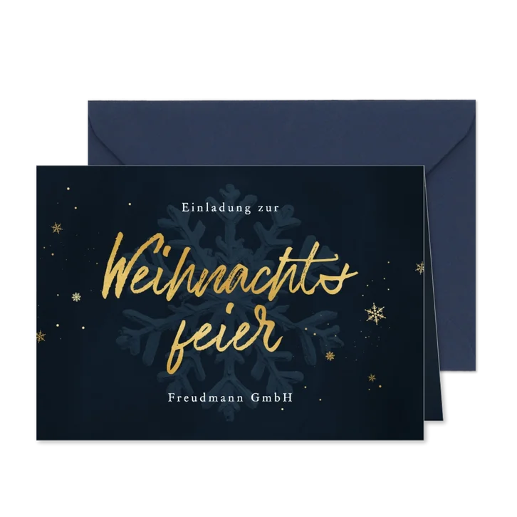 Einladungskarte Weihnachtsfeier Firma blau Schneekristall