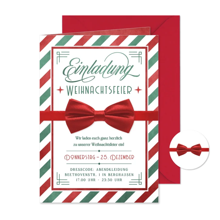 Einladungskarte Weihnachtsfeier vintage Anzugfliege