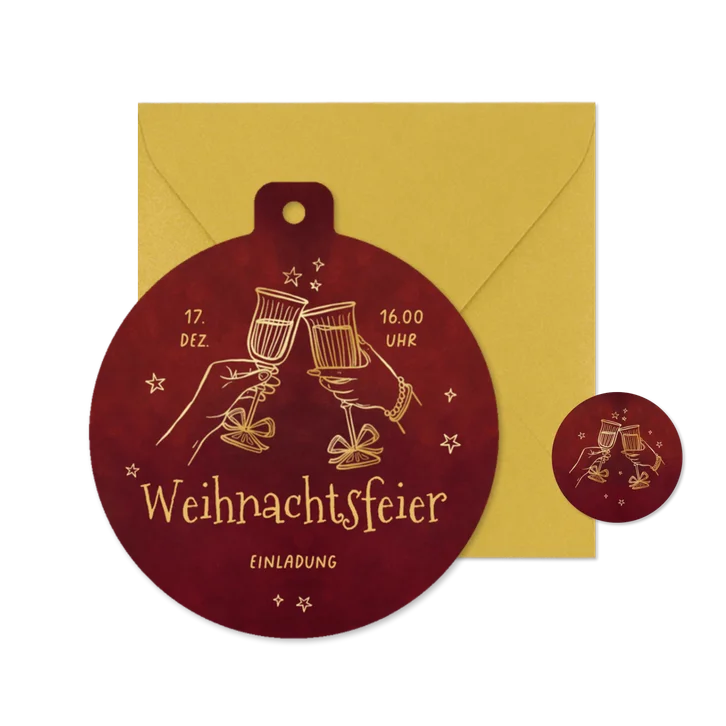 Einladungskarte Weihnachtskugel Anstoßen Weihnachtsfeier