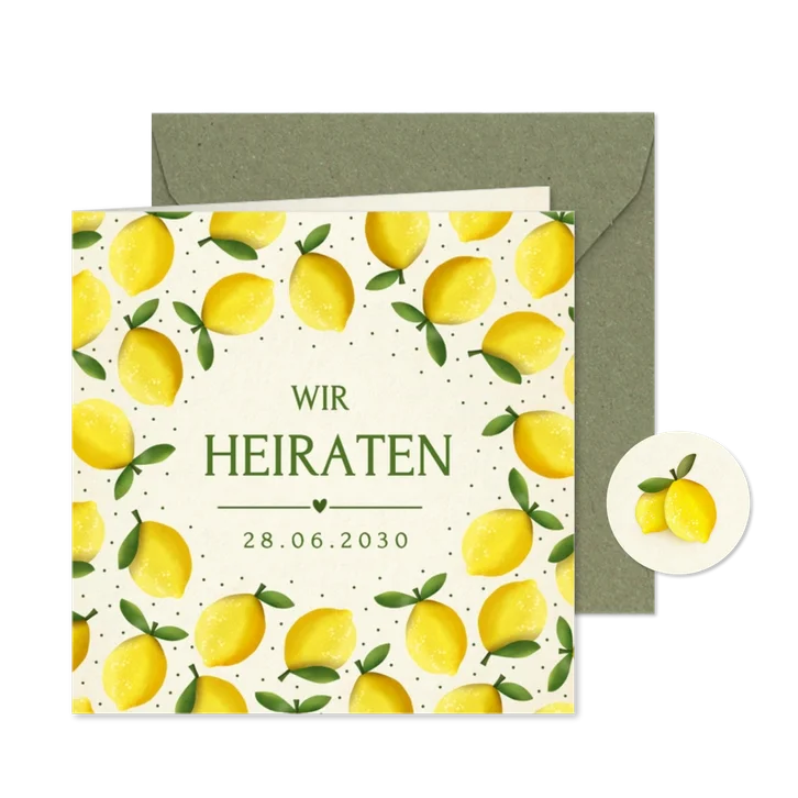Einladungskarte Zitronen Gelb Sommerhochzeit